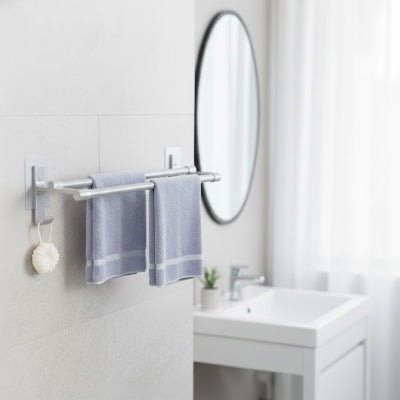 porte serviette mural double barre argent