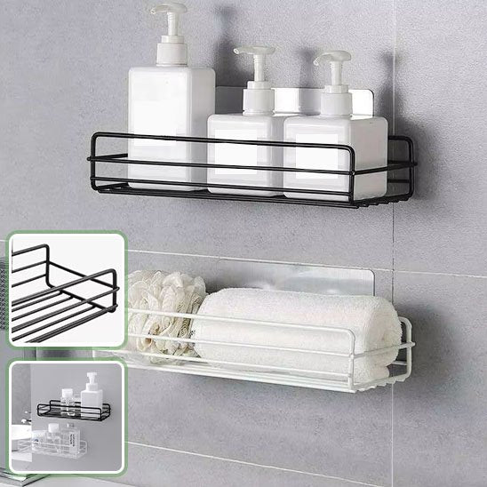 Etagere douche montrant avec et sans items sur la tablette