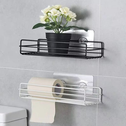 Etagere douche noir ou blanc montrant l'adhésif à coller au mur